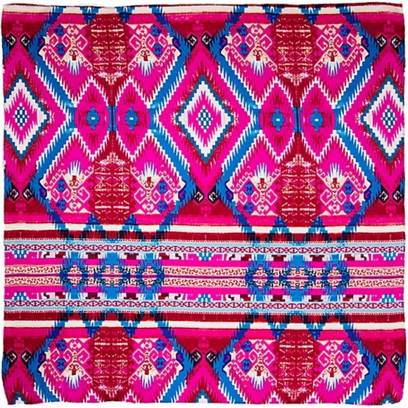 Wyoming Traders Wild Rag Aztec Print Pink / Blue 100% Silk Scarf - 34.5"